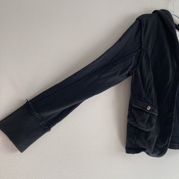 Allihop Anthropologie Black Hooded Jacket Womens Size Medium Pockets Cotton - Picture 3 of 11